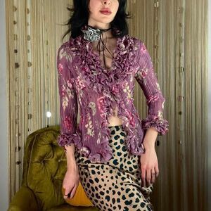 Jaipur Vintage Y2K Purple Floral Ruffle Deadstock Regency Blouse NWT